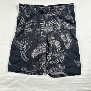 Under Armour Boys‎ Large YLG Project Rock Aloha Terry Black Sweat Shorts Loose